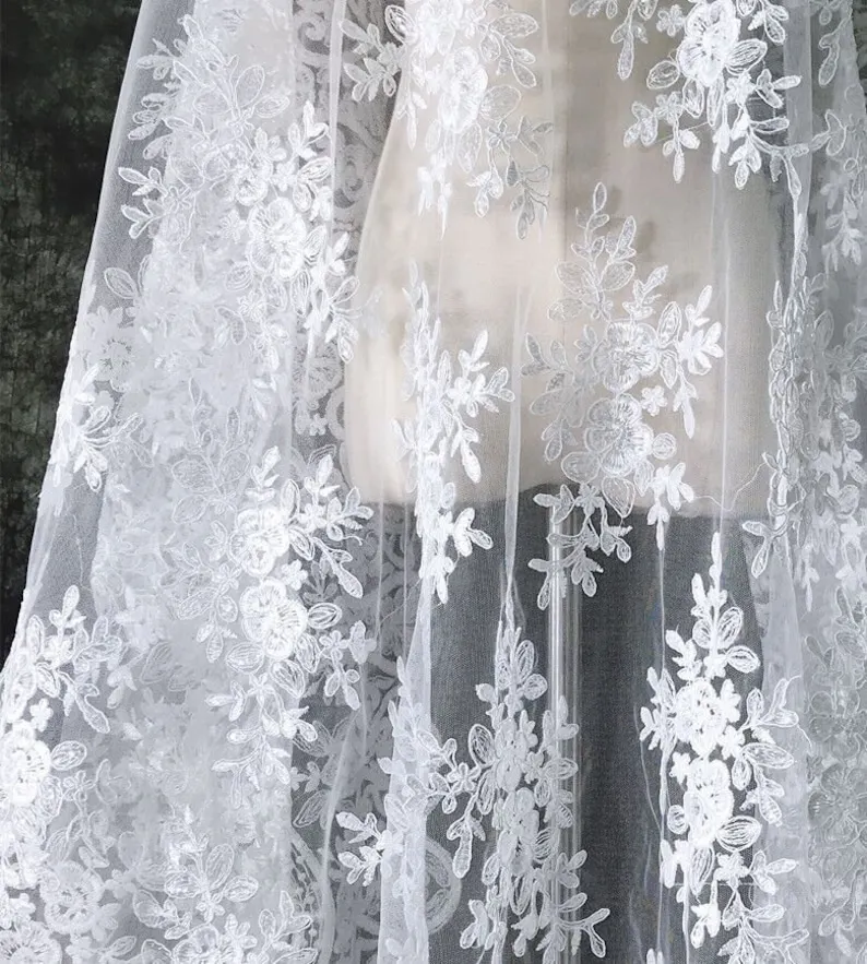 Embroidery Veil - Kain Renda Bordir Bunga Antik Putih
