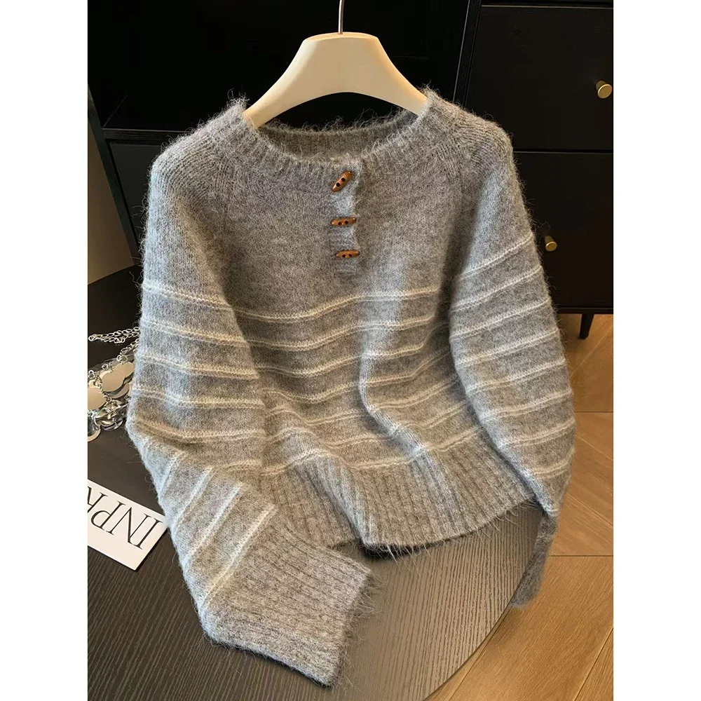 Embroidery Knit - Sweater Wol Kasmir Bergaris Wanita Musim