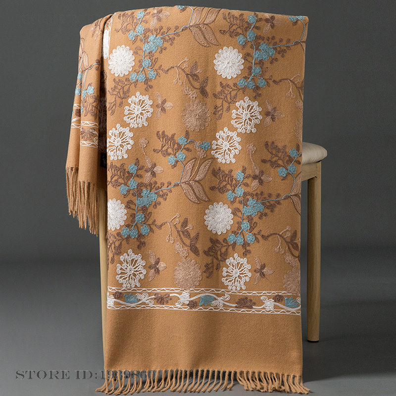 Embroidery Pashmina - Syal Pashmina Kasmir Wanita, Selendang Panjang