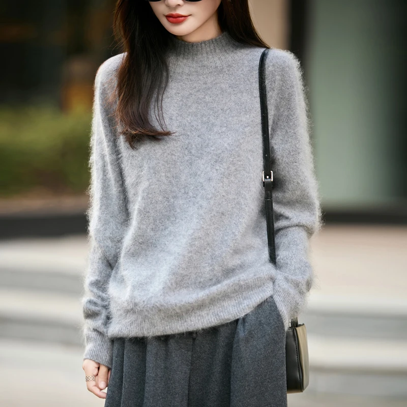 Embroidery Knit - Pullover Wanita 100% Wol Berbulu Tebal,