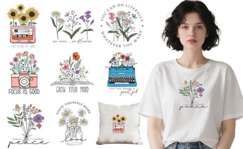Embroidery Flower - Stiker Transfer Panas Motif Bunga Kartun