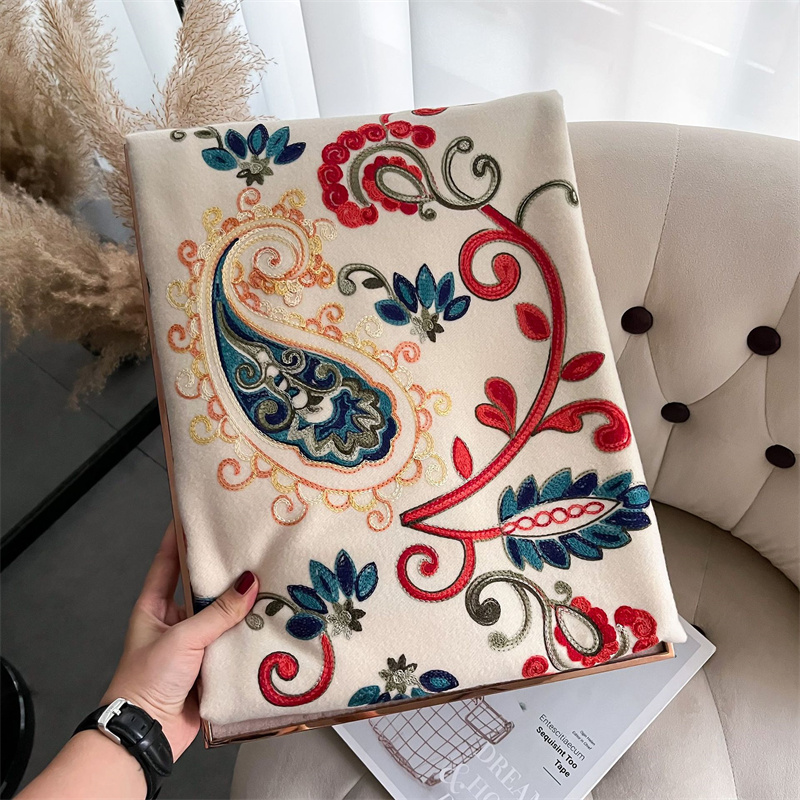 Embroidery Pashmina - Syal kepala tebal musim dingin, syal