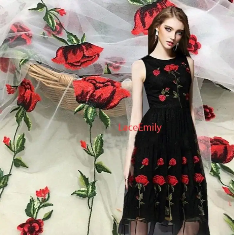 Embroidery Veil - Kain Renda Mawar Merah Bordir Bunga