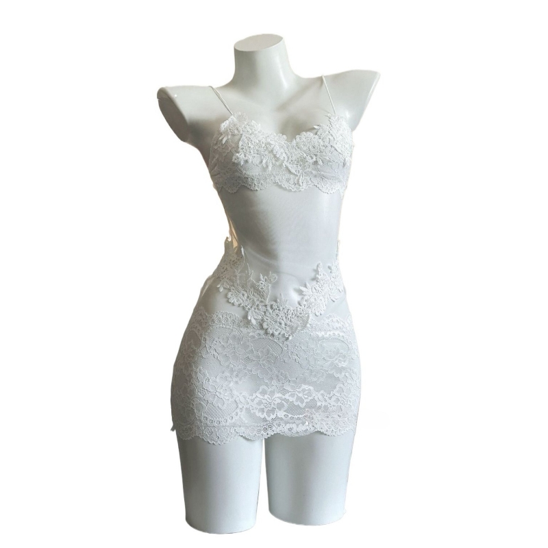 Embroidery Underwear - Gaun Tanpa Tali Bordir Renda Seksi