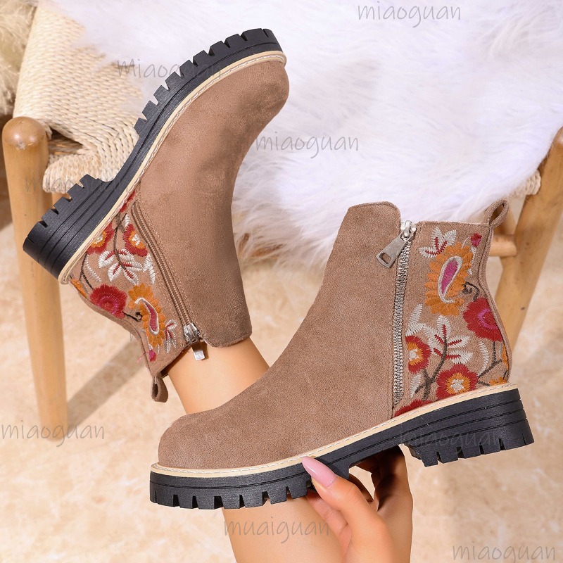 Sepatu Bot Ankle Suede Bordir  - Embroidery Flower ulasan dan harga