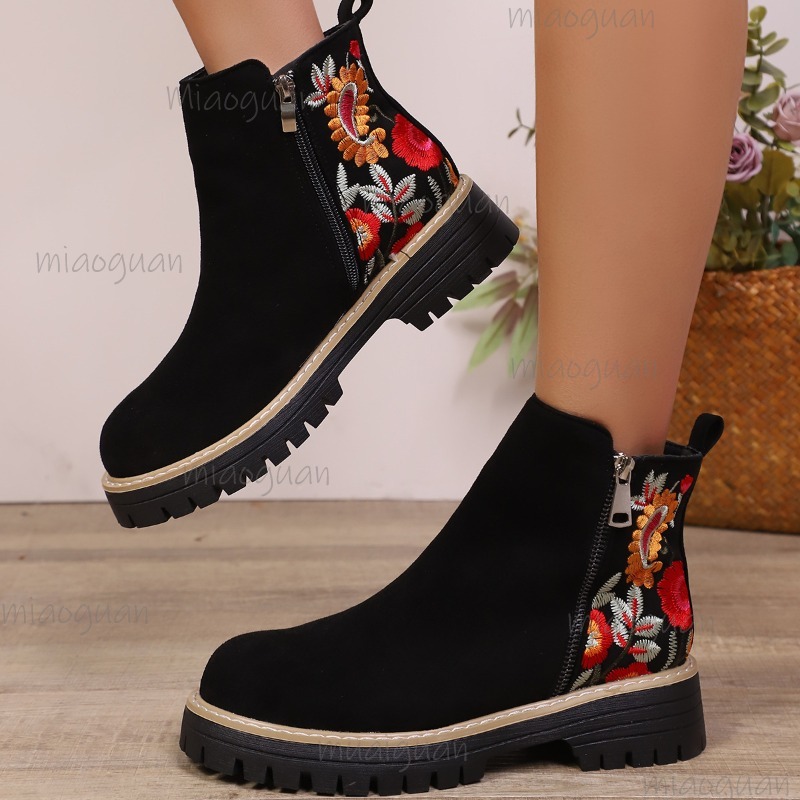 Sepatu Bot Ankle Suede Bordir  - Embroidery Flower ulasan dan harga