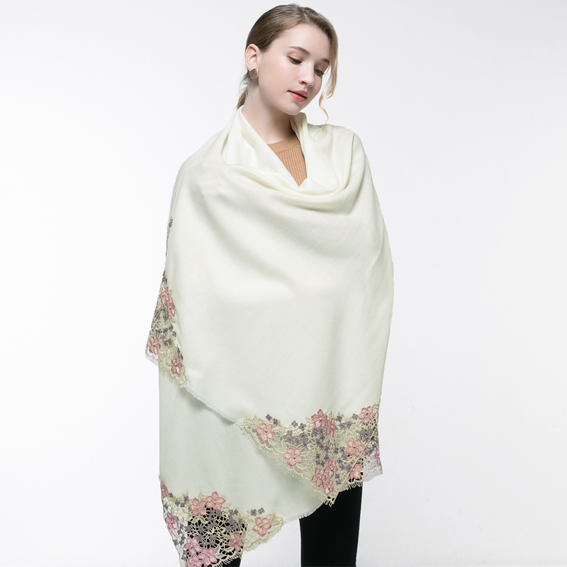 100% Real Wol Syal Merah Muda  - Embroidery Pashmina ulasan dan harga