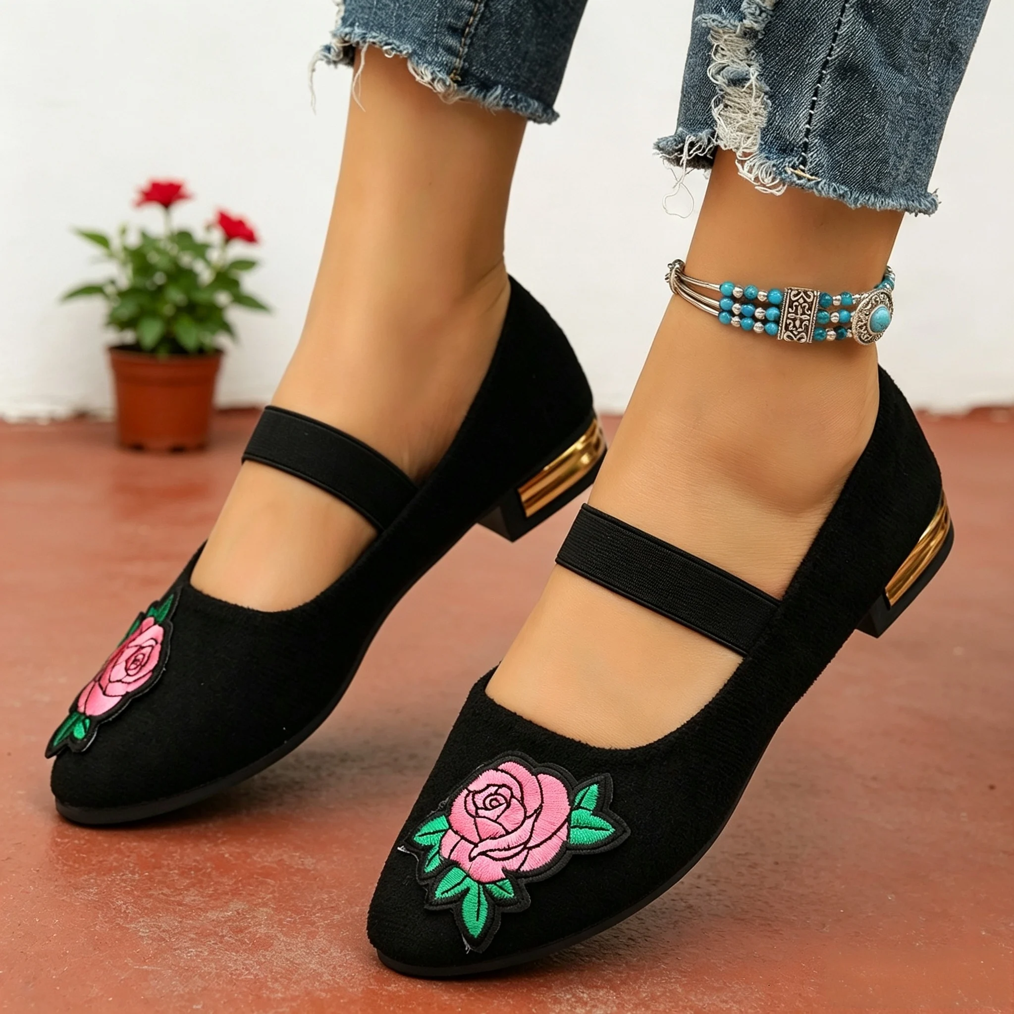 Sepatu Wanita Musim Gugur Vint - Embroidery Flower ulasan dan harga