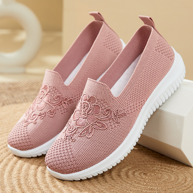 Sepatu Slip On Jaring Rajut Bo - Embroidery Flower ulasan dan harga