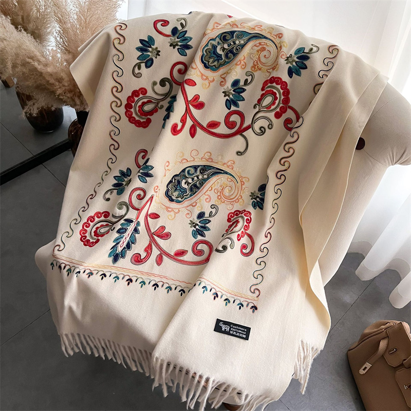 Syal kepala tebal musim dingin - Embroidery Pashmina ulasan dan harga