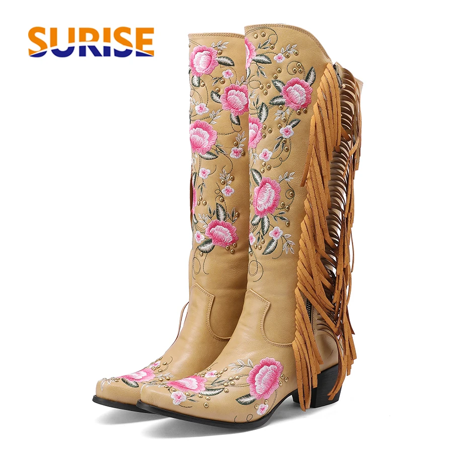 Sepatu Bot Setinggi Lutut Bara - Embroidery Flower ulasan dan harga