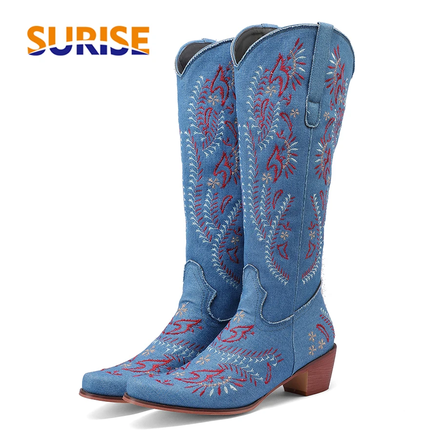 Sepatu Bot Setinggi Lutut Cowg - Embroidery Flower ulasan dan harga