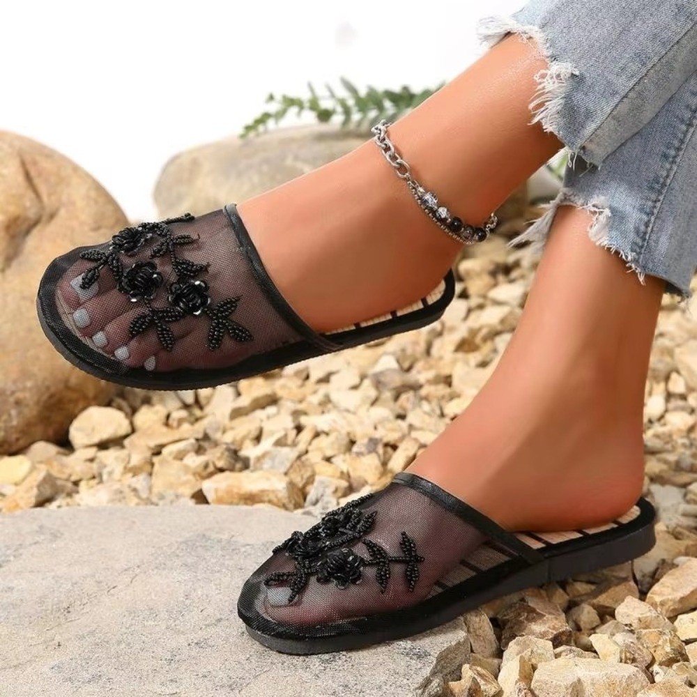 Sandal Jaring Bordir Bunga Kas - Embroidery Flower ulasan dan harga